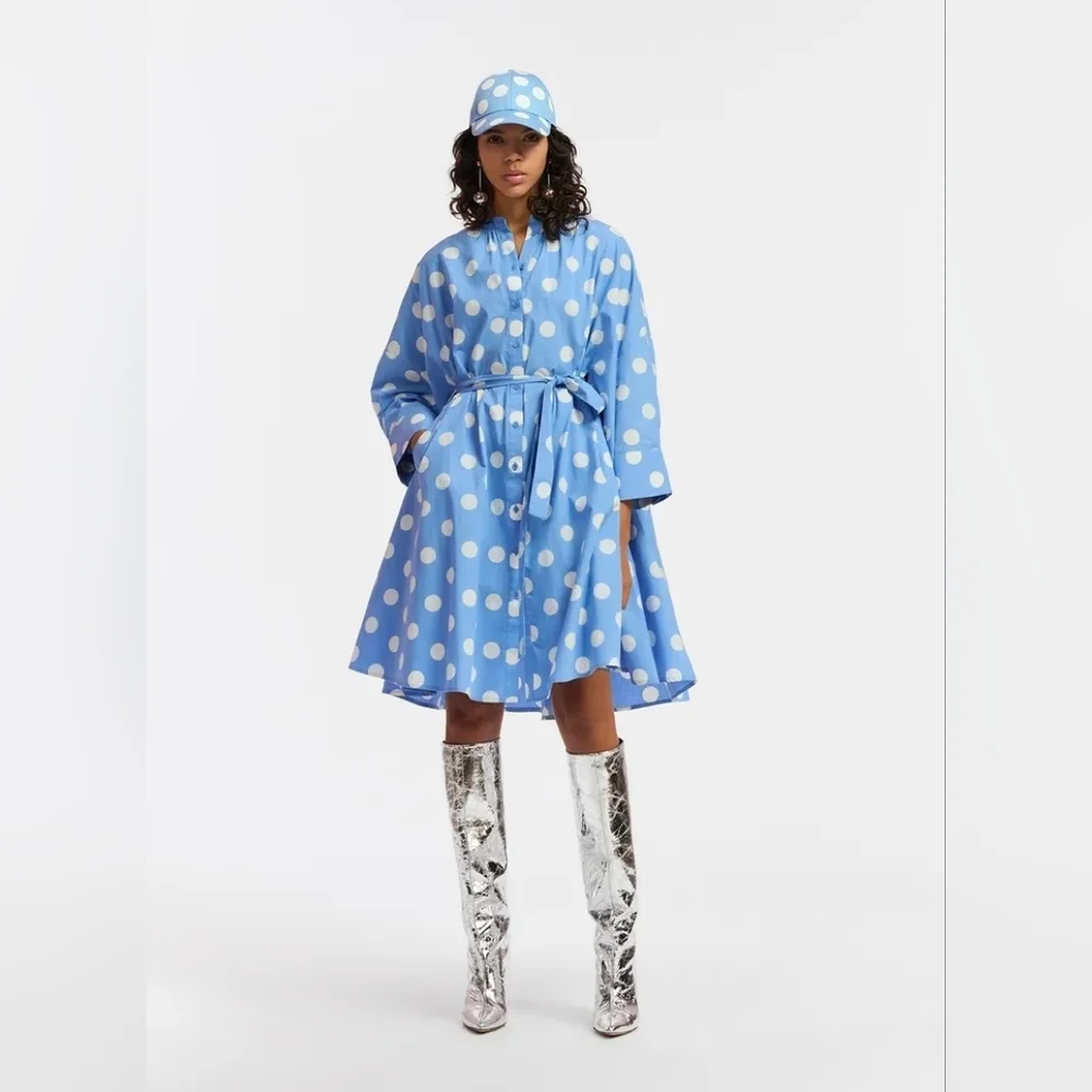 Essentiel Antwerp Oversized Polka Dot Cotton Poplin Dress Size L - Picture 3 of 6